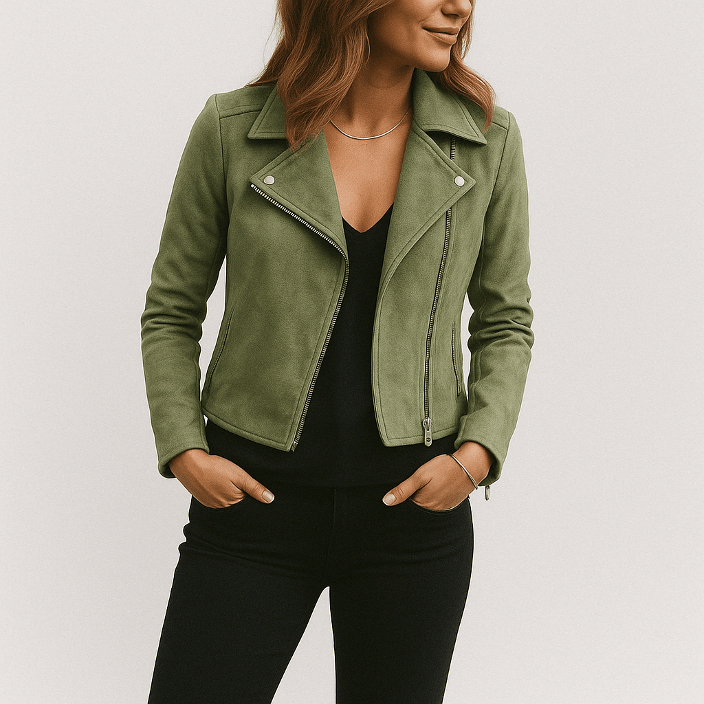 Suede Look Biker Jacket for Women