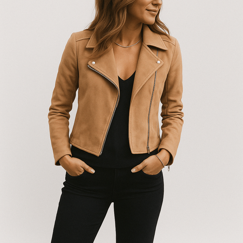 Suede Look Biker Jacket for Women