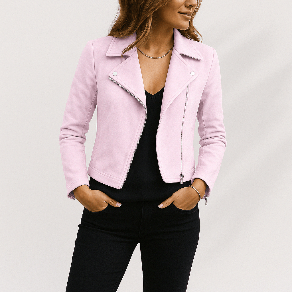 Suede Look Biker Jacket for Women