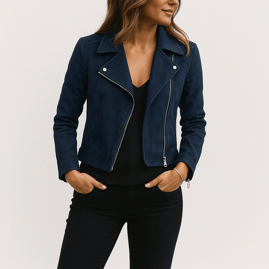 Suede Look Biker Jacket for Women