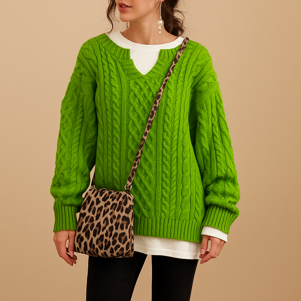 Chunky Knit Oversized Jumper for Women with Round Neck