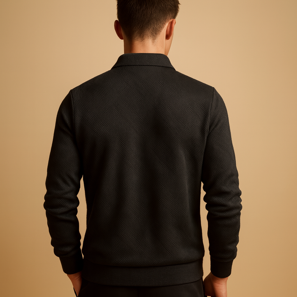 Men’s Quarter-Zip Polo Sweater with Geometric Pattern