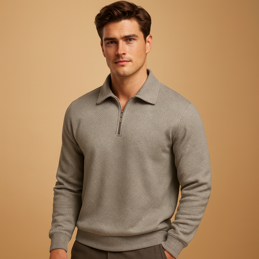 Men’s Quarter-Zip Polo Sweater with Geometric Pattern
