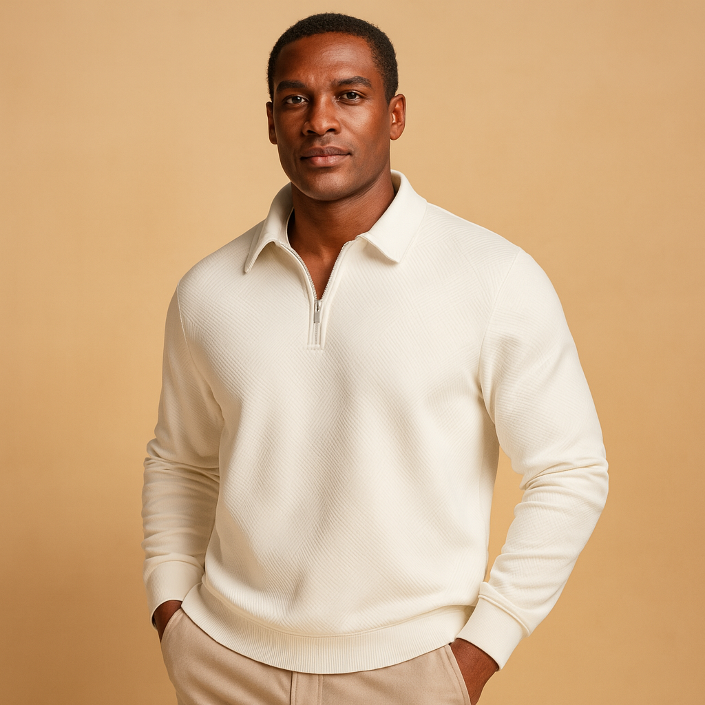 Men’s Quarter-Zip Polo Sweater with Geometric Pattern