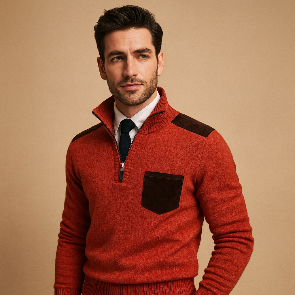 Men’s Half Zip Sweater with Collar and Chest Pocket – Warm and Versatile