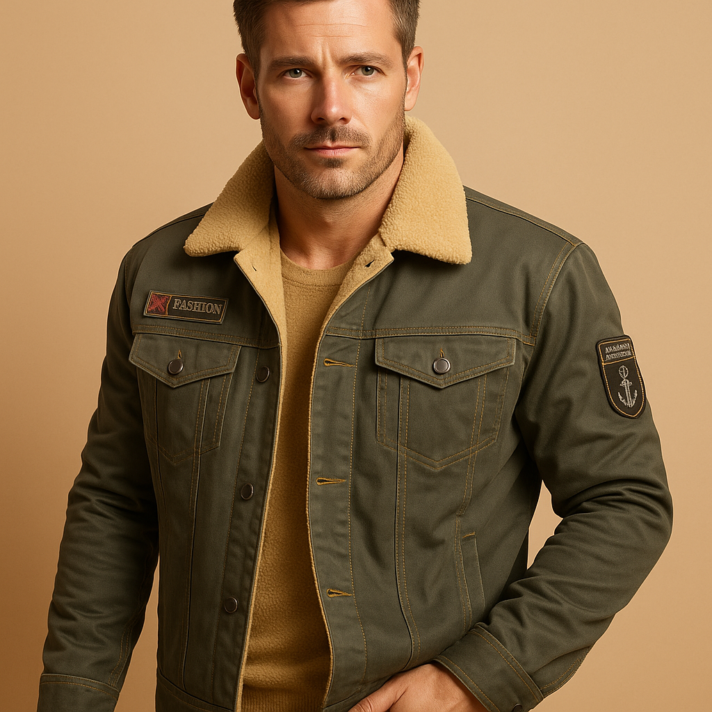 Men's Fleece Motorcycle Jacket with Reinforced Panels